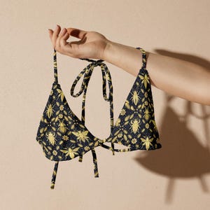 Top de bikini con estampado de insectos - Traje de baño con estampado de insectos dorados