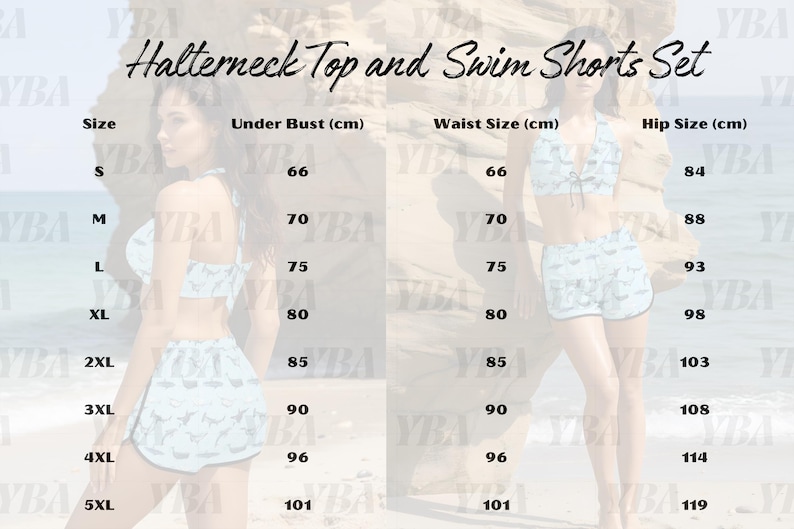 Conjunto de top con cuello halter y shorts de baño con estampado de tiburón, traje de baño Ocean Sea Ceature imagen 7