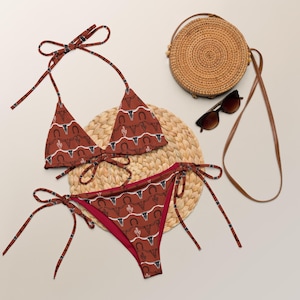 Bikini de tiras recicladas con calavera de cuernos largos, traje de baño de vaquera