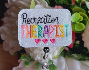 Carrete de insignia de terapeuta de recreación, carrete retráctil, titular de identificación, insignia médica real, para uniforme de enfermeras