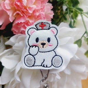 Bear Nurse Badge Reel, Retractable Reel , ID Holder, Medical Badge Real, for Nurses Uniform