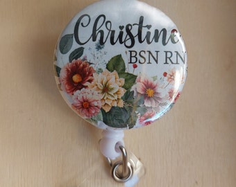Carrete de insignia floral personalizado, titular de identificación de carrete de insignia de enfermera personalizado
