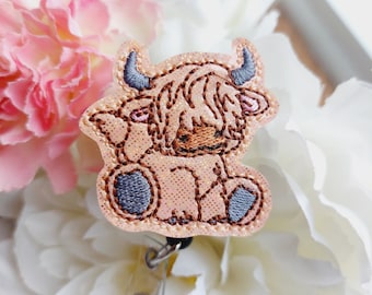 Highland Cow Badge Reel, intrekbare haspel, ID-houder, medische badge echt, voor verpleegkundigen uniform