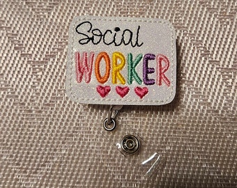 Social Worker Badge Reel, Retractable Reel , ID Holder, Medical Badge Real, for Nurses Uniform