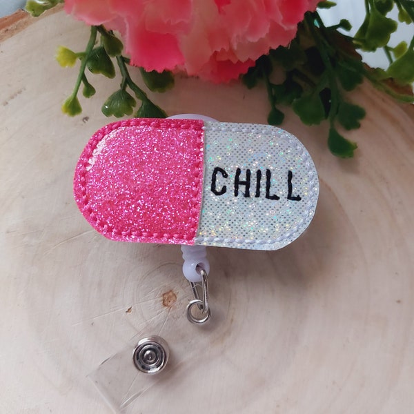 Chill Pill Badge Reel, Retractable Reel , ID Holder, Medical Badge Real, for Nurses Uniform