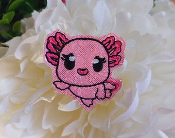 Embroidered Axolotl Badge Reel, Retractable ID Holder