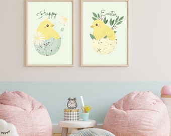 Easter Printable Wall Art, Printable Easter Decor, Easter Chicks Digital Easter prints, Easter Chicks Eggs Decor- Easter Download Print