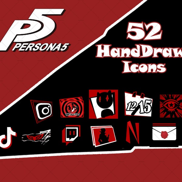 Persona 5 IOS APP Icone / Icone nere e rosse / Ren Amamiya / Joker / Morgana / App Estetica / Sfondi digitali