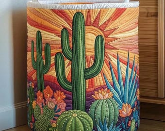 Desert Cactus Laundry Basket, Quilted Hamper, Southwestern Nursery Storage Bin, Boho Clothes Basket, Home Organization Decor