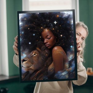Zwarte Ai Art Melanine grote maat meisje | Digitaal kunstwerk koningin vrouw | Donkere Fantasy Afro-Amerikaanse koningin clipart | Afbeelding afdrukken downloaden
