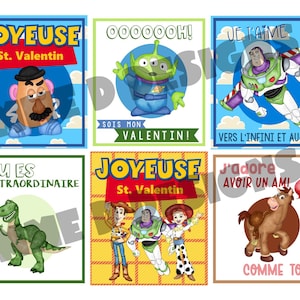 FRANSE schattige TOY STORY cartes, printbaar, download, Pdf, Valentijnsdag, met lerarenkaarten, saint valentin, francais
