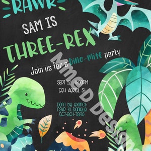 Invitation de fête d'anniversaire d'invitation de dinosaure de trois Rex Dino