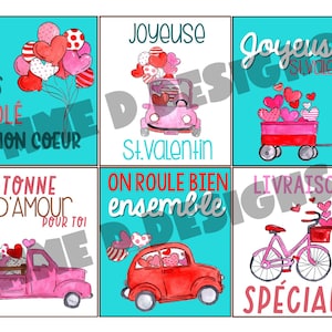 FRANZÖSISCH Nettes Auto-Fahrradvoitures-Set von 8 druckbare, Download, Pdf, Valentinstag, mit Lehrerkarten, heiligem Valentin, francais