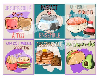 FRENCH Cute pairs Valentine set of 8 PRINTABLE ,download, Pdf, valentine's day, with teacher cards, saint valentin, francais
