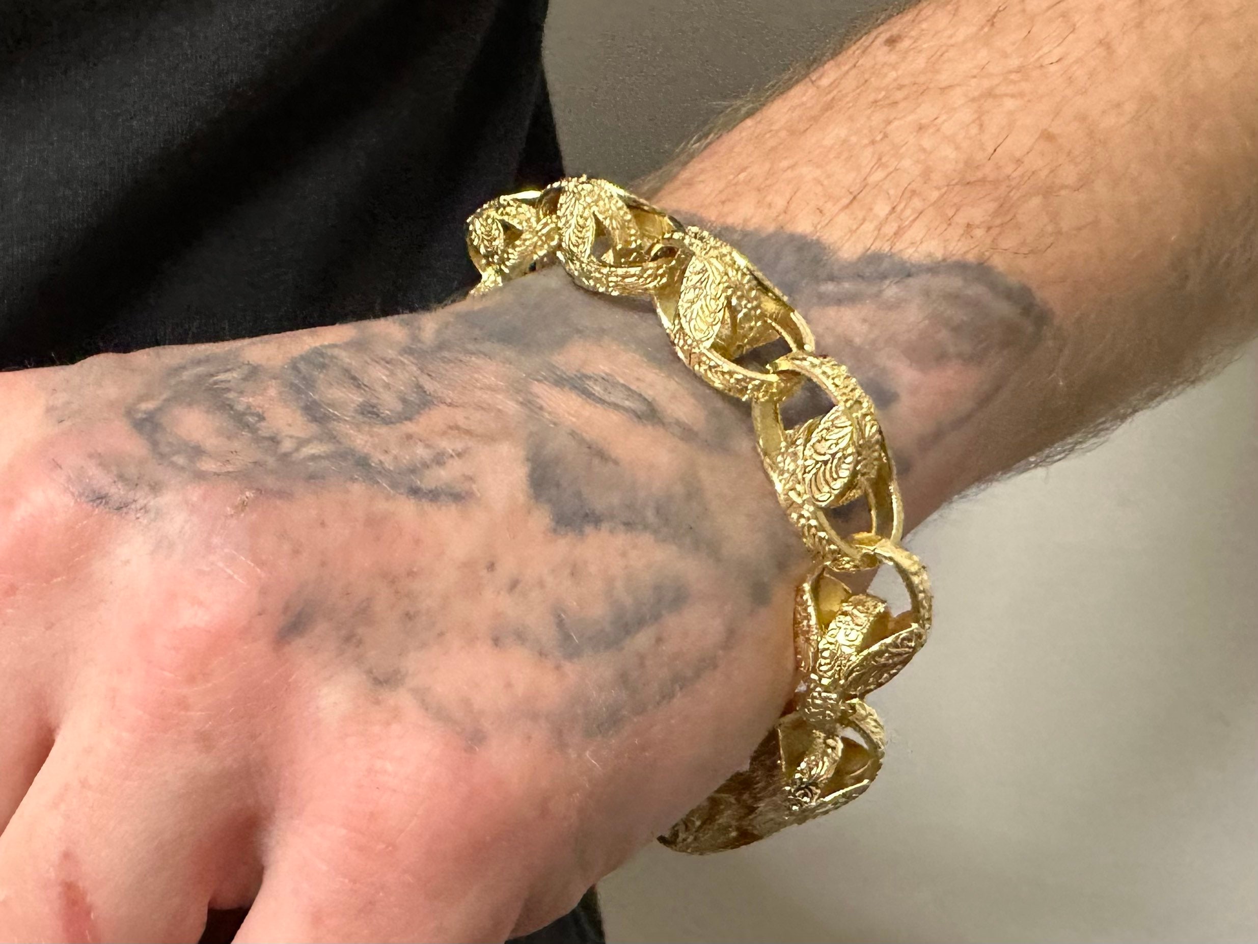 Heavy 9ct Gold on Silver 13mm Gents Tulip Bracelet. All Lengths