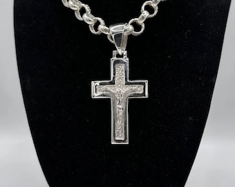Sterling Silver Cross Pendant Heavy Huge Men’s 925 Solid UK Made Any Size Bail
