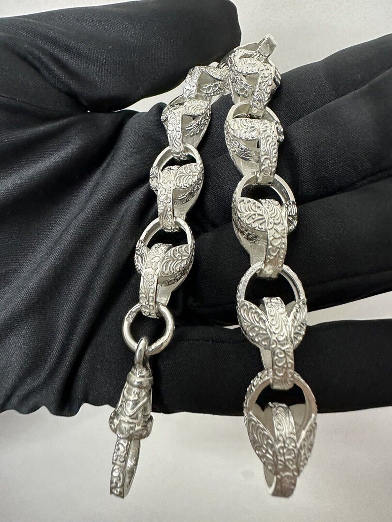 Heavy 925 Sterling Silver 13mm Gents Tulip Bracelet. All Lengths image 5
