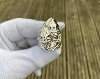 Stunning Detailed 925 Sterling Silver Gents Mask Ring / Biker ring. All Sizes Available