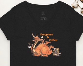 Women’s Dungeons & Coffee Recycled V-Neck T-Shirt - Sip, Roll, Repeat