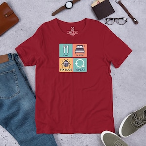 Spiele Entwickler T-Shirt - Eat Sleep Fix Bugs Rapport | Lustiges Programmierer T-Shirt | Coding Humor | Dev Life Tee