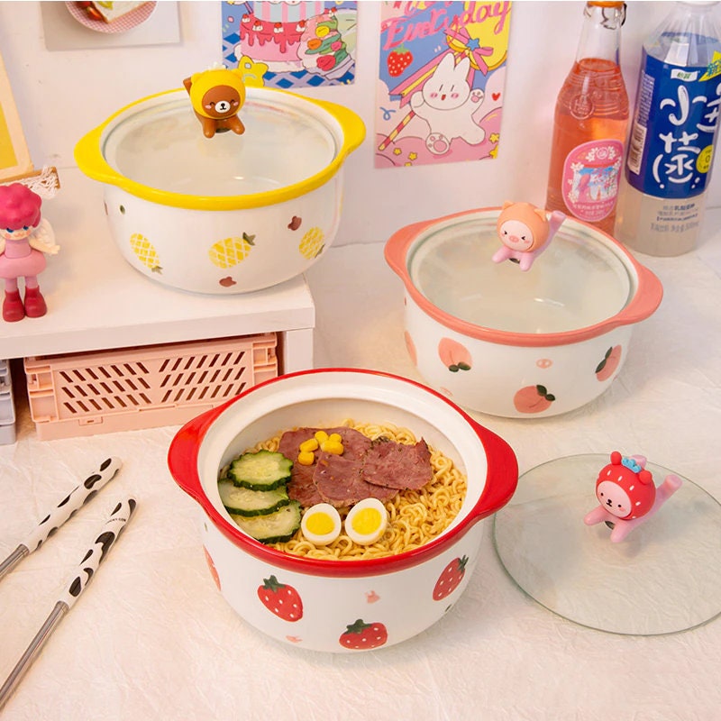 Cute Ceramic Ramen Bowl With Lid Etsy