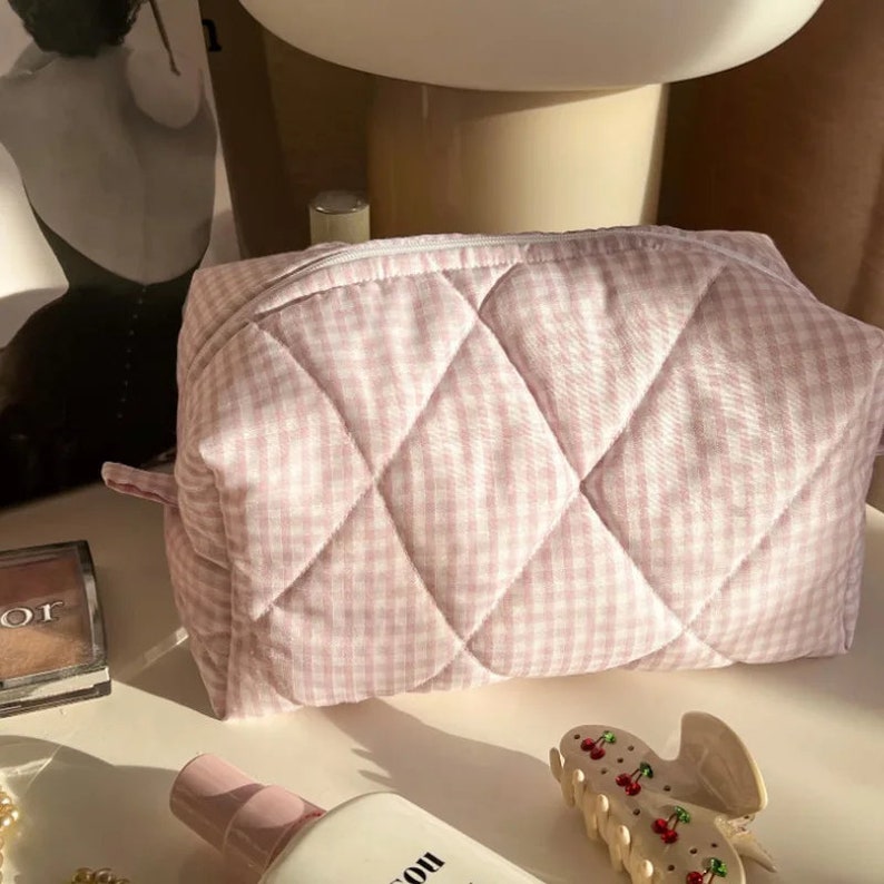 Checkered & Quilted Floral Makeup Wash Bag zdjęcie 4