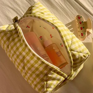Checkered & Quilted Floral Makeup Wash Bag zdjęcie 8