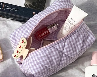 Checkered & Quilted Floral Makeup Wash Bag