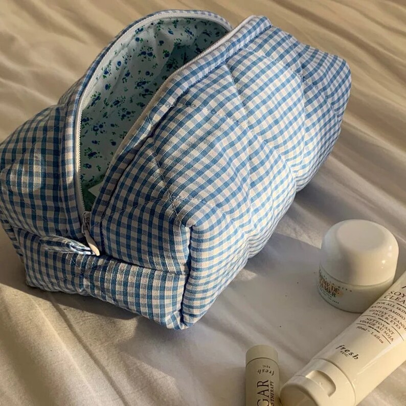 Checkered & Quilted Floral Makeup Wash Bag zdjęcie 6