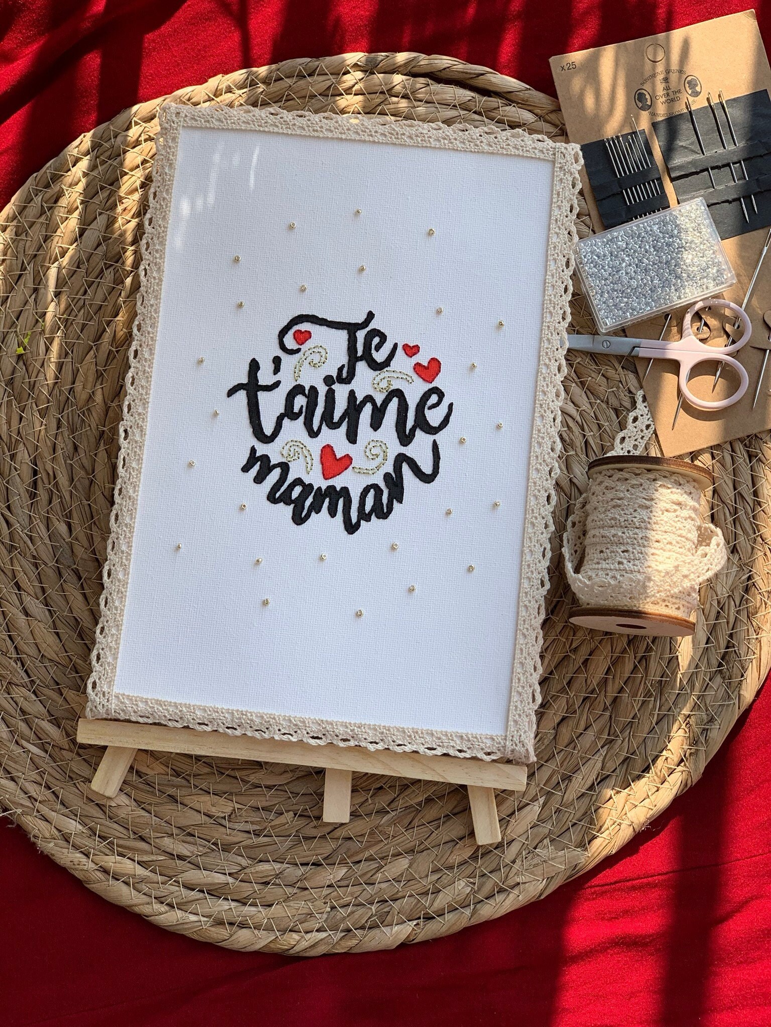 Toile Broderie Peinture Perles Fait à Main Cadeau Fête Des Mamans Je T'aime Maman, Embroidery , Moth