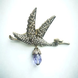 Heidi Daus Bird Stork Light Purple Crystals  Brooch Pin Vintage Collectibles Brooch