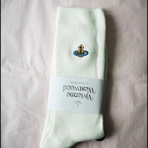 Vivienne Westwood Orbit Half-crew Mid-calf cotton socks White Made in Japan Vintage NEW VERSION