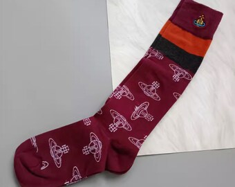 Vivienne Westwood below knee calf cotton socks  Made in Japan Vintage New Version Dark Red