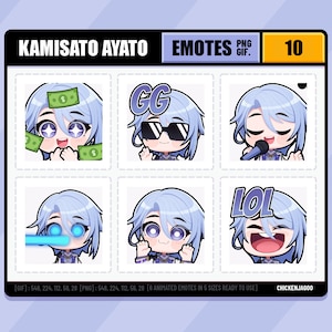 Genshin Ayato Emote pack 10 | Twitch Emote | Discord Emote