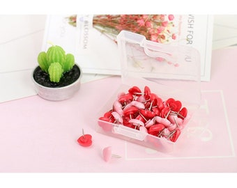 50 pcs pink and red heart pushpins for pinboard, pink heart push pins, red heart thumb tacks, cute thumbtacks for pinboard