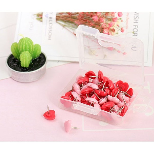 50 stuks roze en rood hart pushpins voor prikbord, roze hart push pins, rood hart duimkopspijkers, schattige punaises voor prikbord