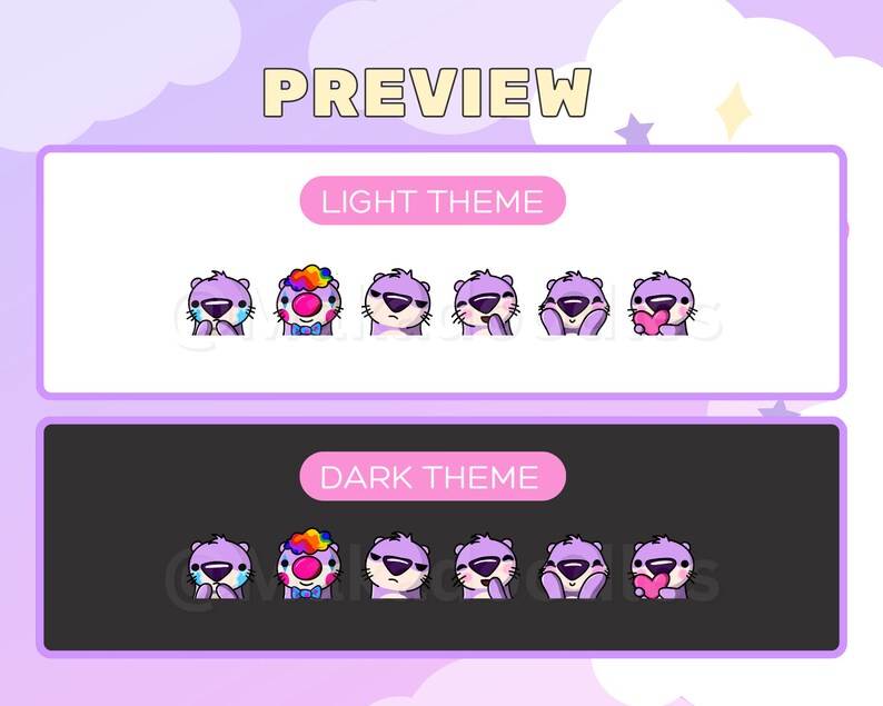 Cute Pastel Purple Otter Emotes Twitch Discord Youtube Streamer Emotes