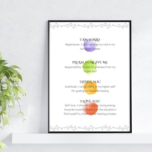 Ho'oponopono Self Healing Prayer Artwork, Hawaiian Meditation Mantra Print For Forgiveness, Unique Spiritual Gift, Positive Energy Decor