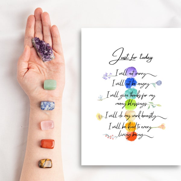 Harmonious Reiki Principles and Chakra Colors Digital Painting: 'Just for Today' Energy Healing Artwork