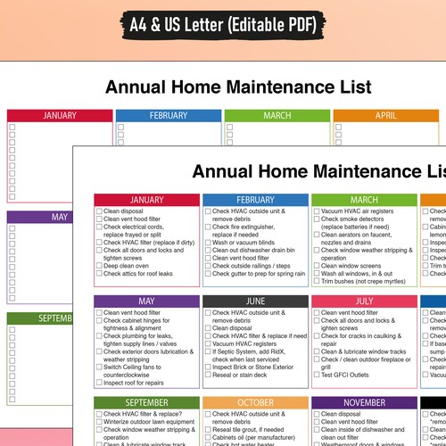 Yearly Home Maintenance Checklist - Etsy