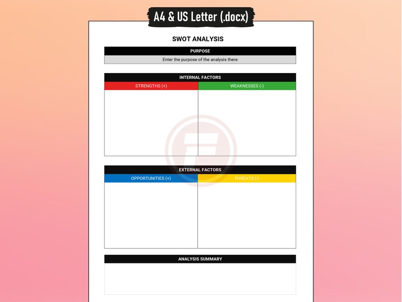 SWOT ANALYSIS Template Word A4 & US Letter - Etsy Australia