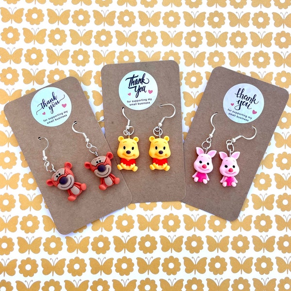 Winnie the Pooh Sterling Silver Earrings: Tigger & Piglet, Hypoallergenic