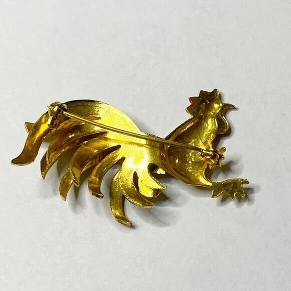 Vintage Signed Spain Damascene Rooster Brooch Pin… - image 2