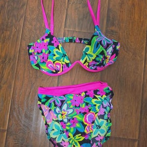 Neon Floral Bikini - Etsy