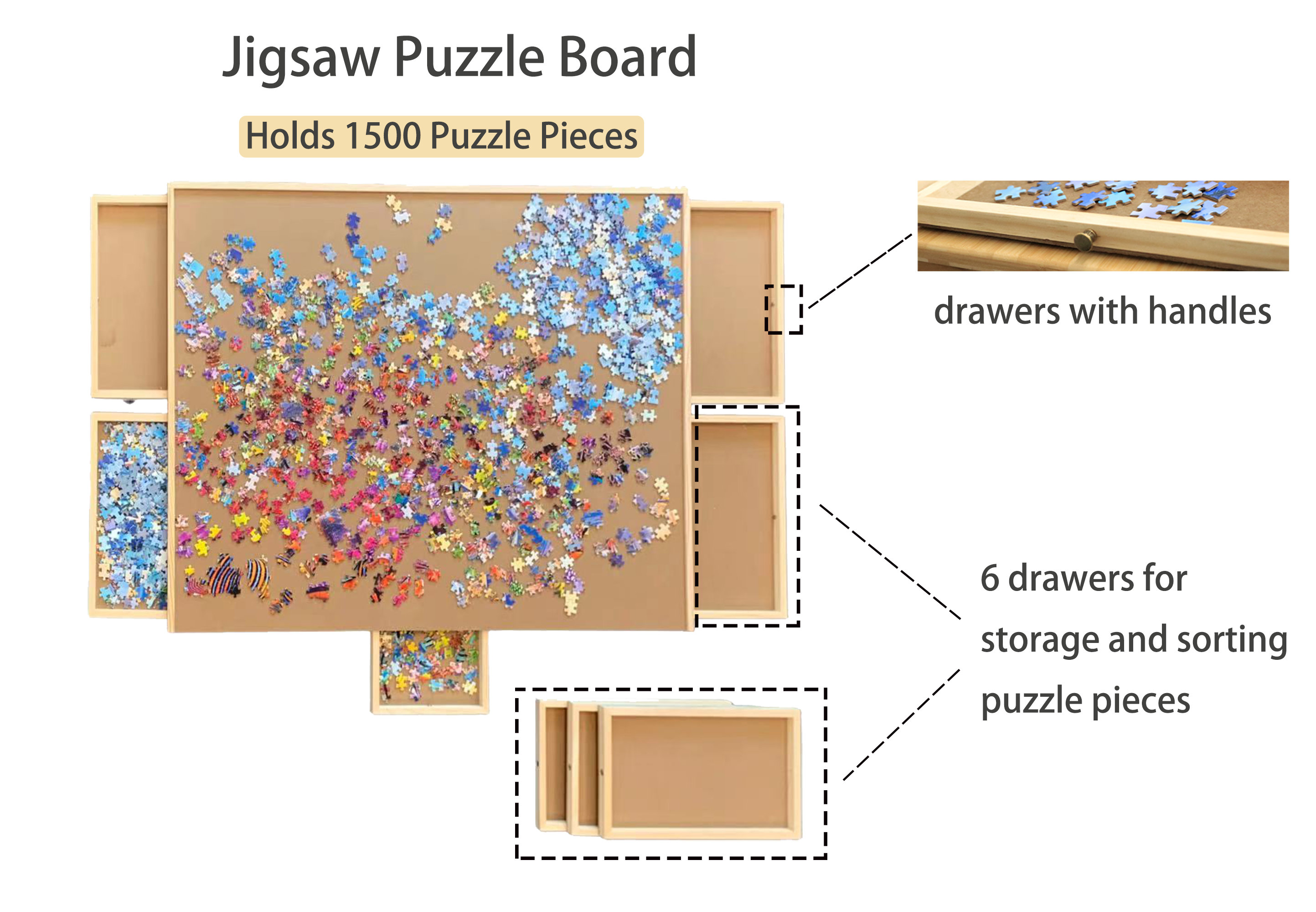 Puzzle Board, 1500-2000 Pieces Jigsaw Puzzle Table With Drawers Storage  35'' X 27'' Handmade in USA without Legs , Christmas Gifts 