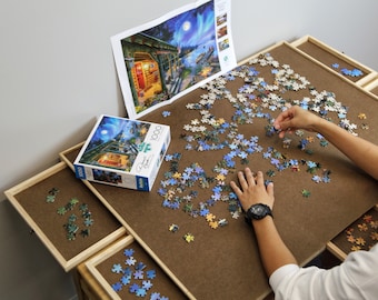 Wooden Jigsaw Puzzle Board Table for 1500 Pieces with Drawers and