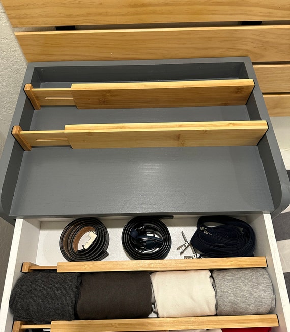 4 Pcs Bamboo Drawer Dividers Organizers Adjustable Expandable Spring Loaded  Drawer Separators for Kitchen Bedroom Dresser Offic