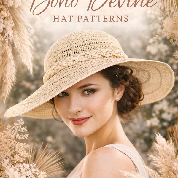 Crochet Sun Hat Patterns PDF Bundle – 3 Wide Brim Boho Vintage Lace Summer Beach Festival Hats Instant Download