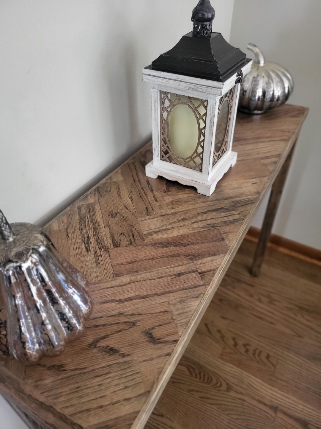 Oak Herringbone Console Table Etsy