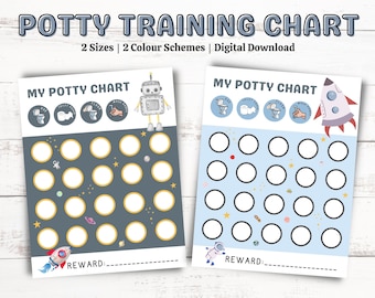 Kids Space Potty Chart | Potty Training Reward Chart | Boys Girls Sticker Chart | Toilet Training Reward | Astronaut Award Chart